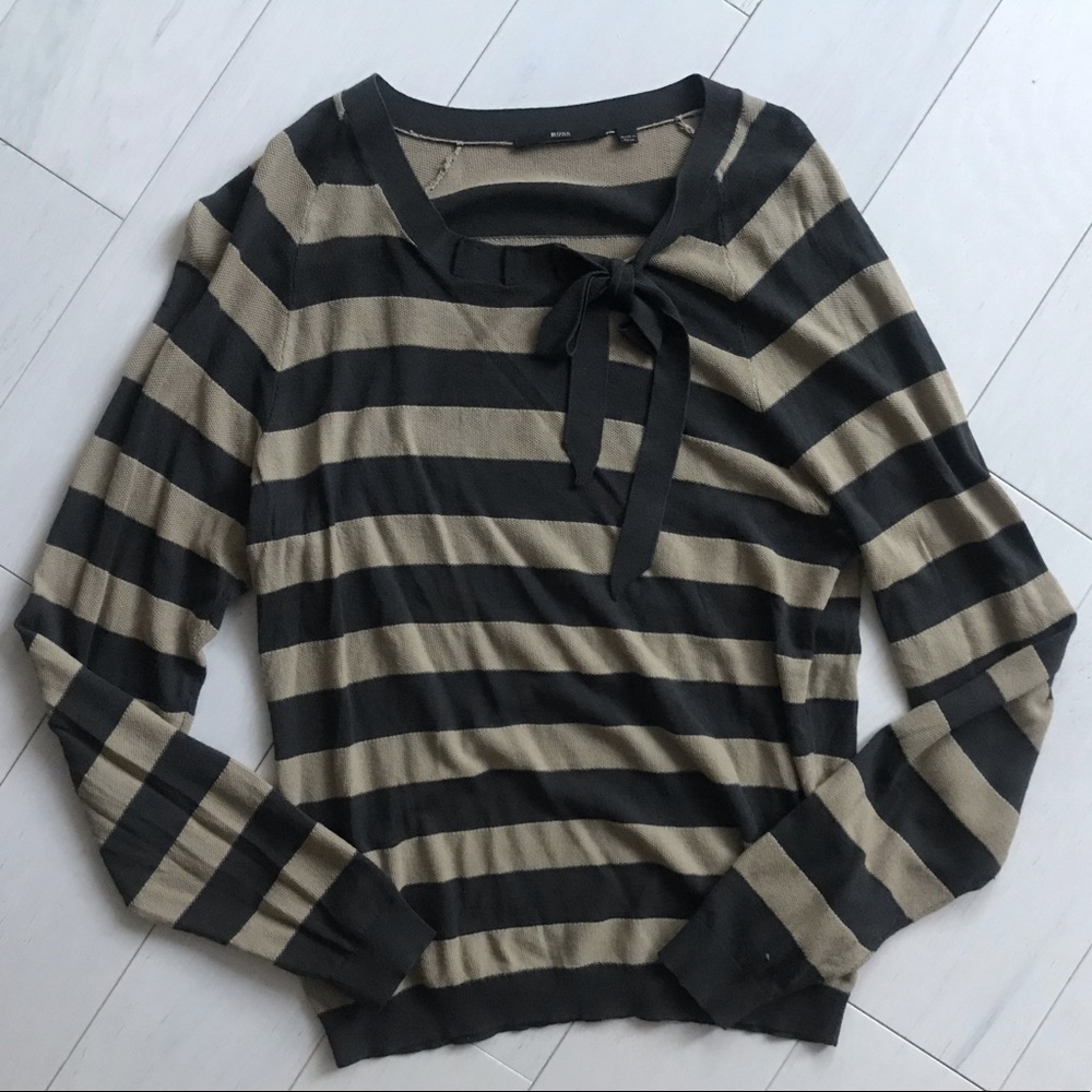 HUGO BOSS striped sweater with bow Sz Small